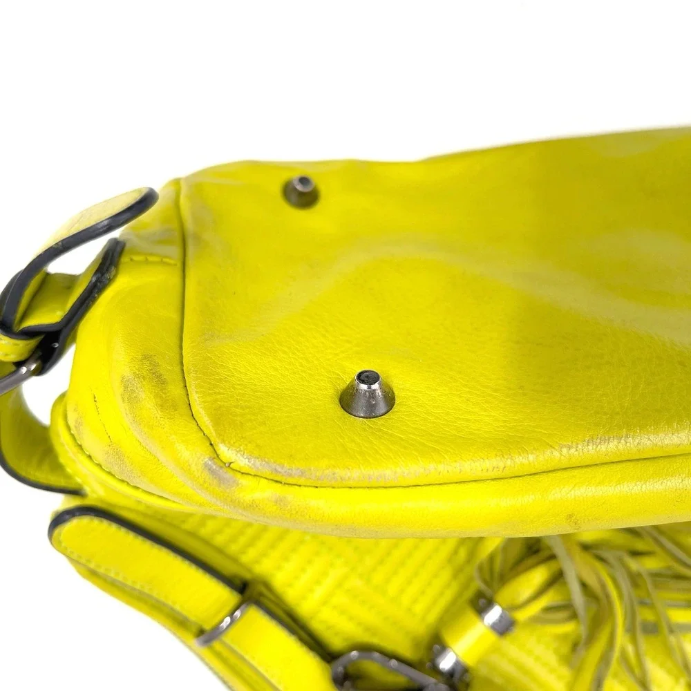BCBG MaxAzria Satchel Crossbody Bag Neon Citron Acid Chartreuse Yellow Leather L